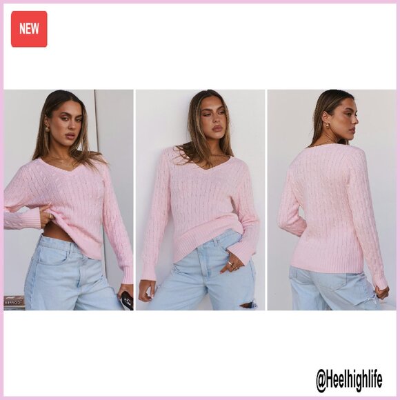 Slim Fit Cable Knit V-Neck Sweater Long Sleeve Pullover Business Casual - Picture 8 of 8